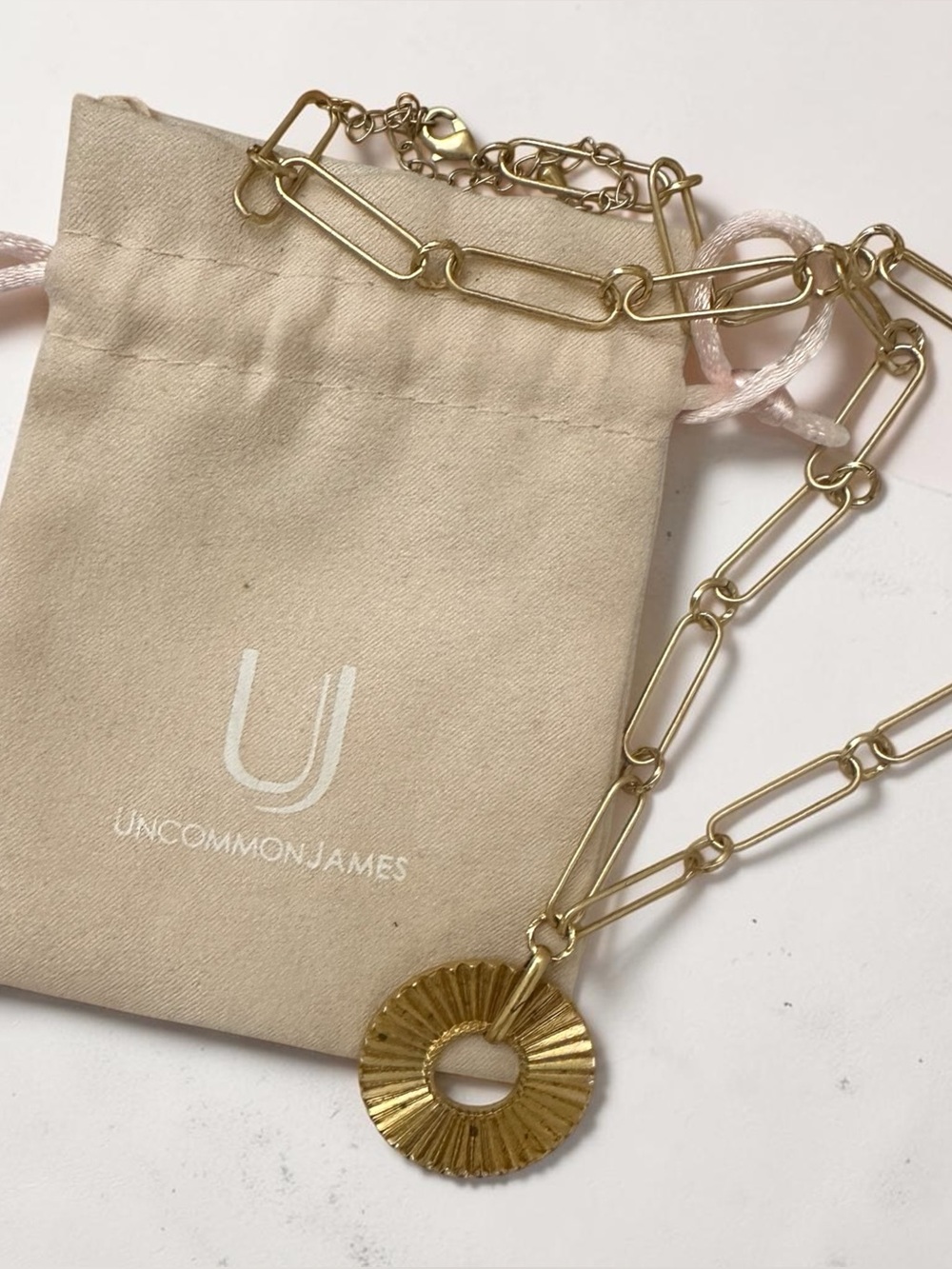 Uncommon James Gold Fluted Sunburst Open Circle Pendant Paperclip Necklace